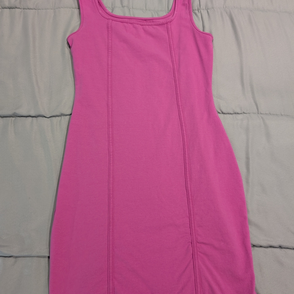 Bright Pink Sleeveless Mini Dress with Square Neckline
